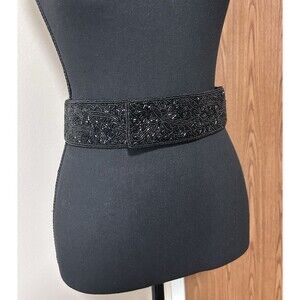 Vintage La Regale Handmade Black Hook & Loop Beaded Belt  Women's Size Small